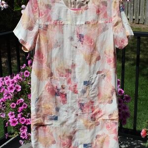 Rebecca Taylor Silk Watercolor Pullover Peach and Pink Floral Dress Size 2
